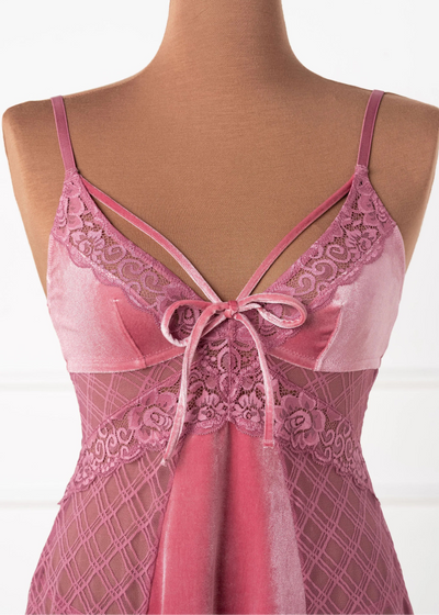 Lace & Velvet Strappy Babydoll - Sugarplum Pink