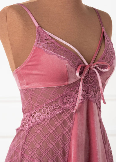 Lace & Velvet Strappy Babydoll - Sugarplum Pink