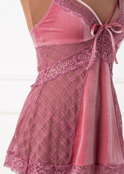 Lace & Velvet Strappy Babydoll - Sugarplum Pink
