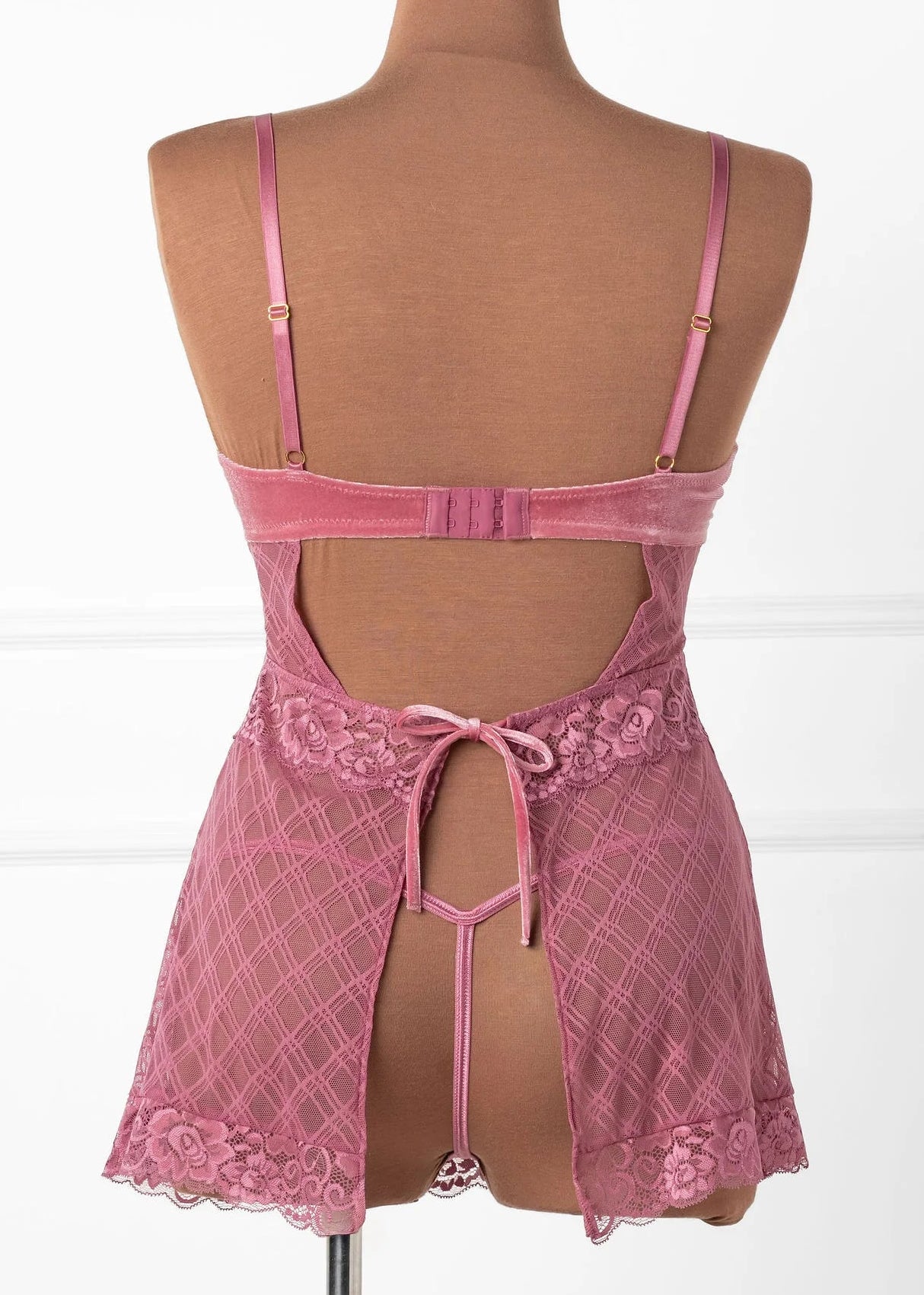 Lace & Velvet Strappy Babydoll - Sugarplum Pink