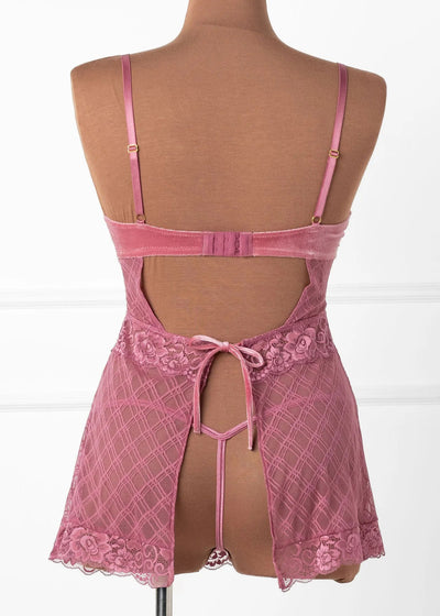 Lace & Velvet Strappy Babydoll - Sugarplum Pink