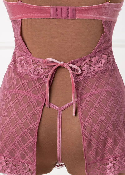 Lace & Velvet Strappy Babydoll - Sugarplum Pink