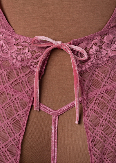 Lace & Velvet Strappy Babydoll - Sugarplum Pink