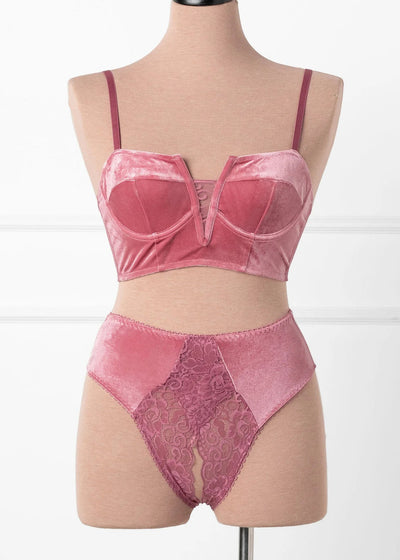 Lace & Velvet Crotchless Hipster Panty - Sugarplum Pink