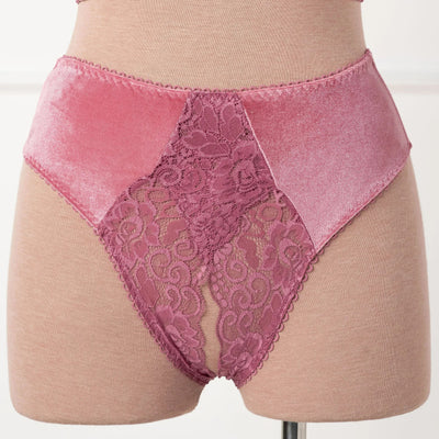 Lace & Velvet Crotchless Hipster Panty - Sugarplum Pink