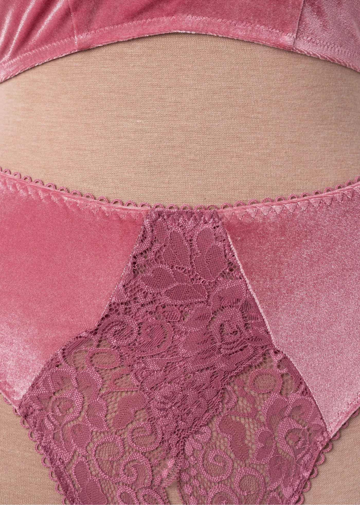 Lace & Velvet Crotchless Hipster Panty - Sugarplum Pink