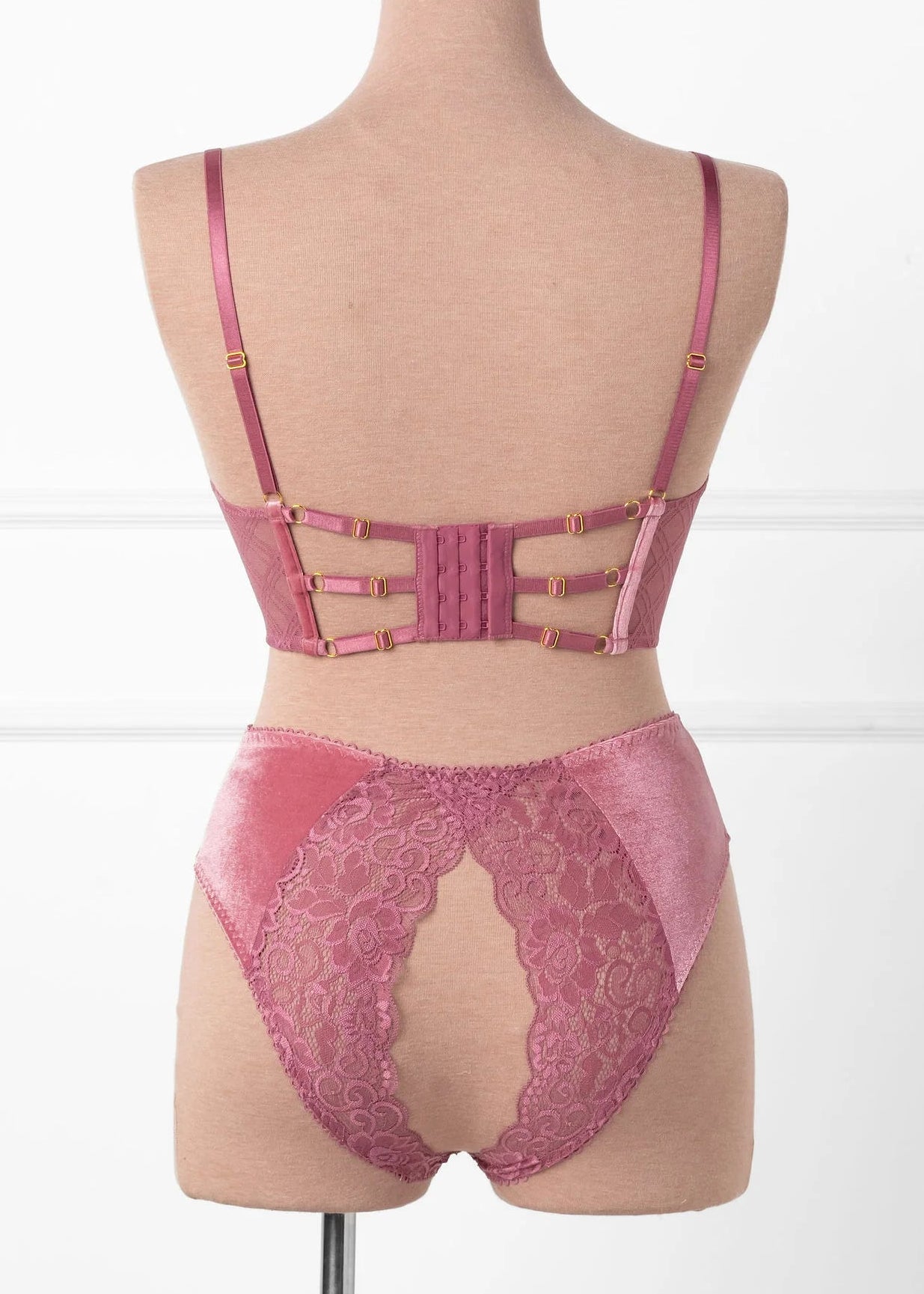 Lace & Velvet Crotchless Hipster Panty - Sugarplum Pink