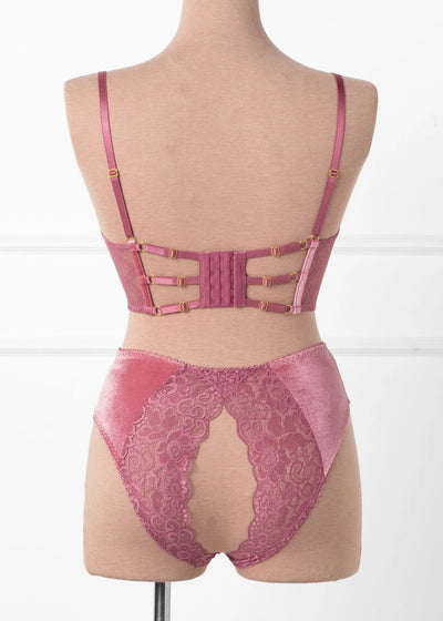 Lace & Velvet Crotchless Hipster Panty - Sugarplum Pink