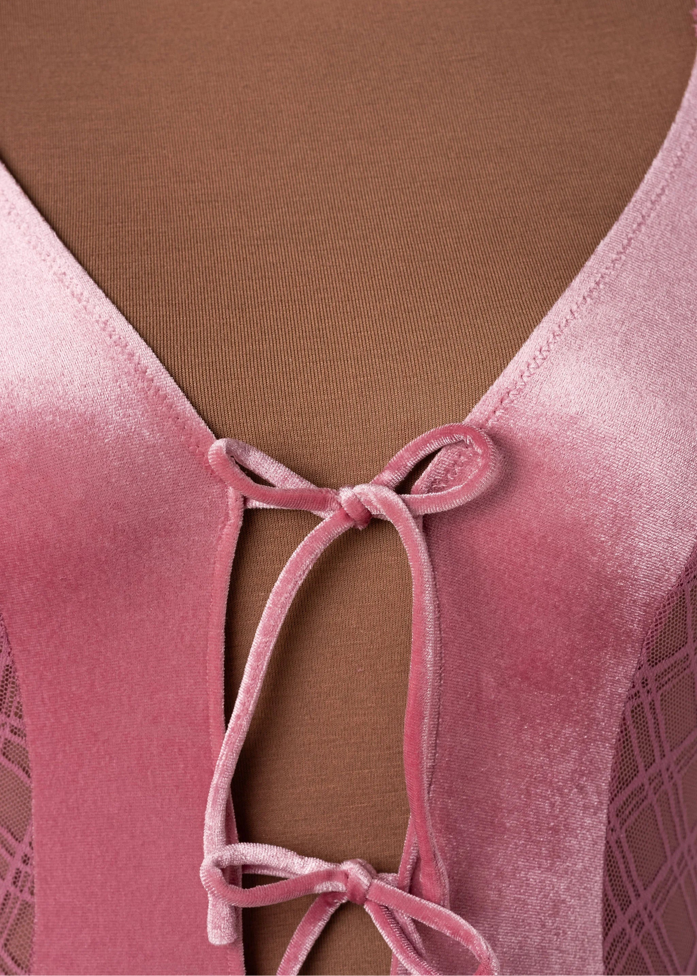 Lace & Velvet Crotchless Teddy - Sugarplum Pink