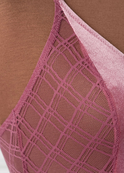 Lace & Velvet Crotchless Teddy - Sugarplum Pink