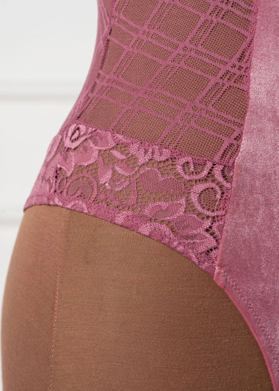 Lace & Velvet Crotchless Teddy - Sugarplum Pink