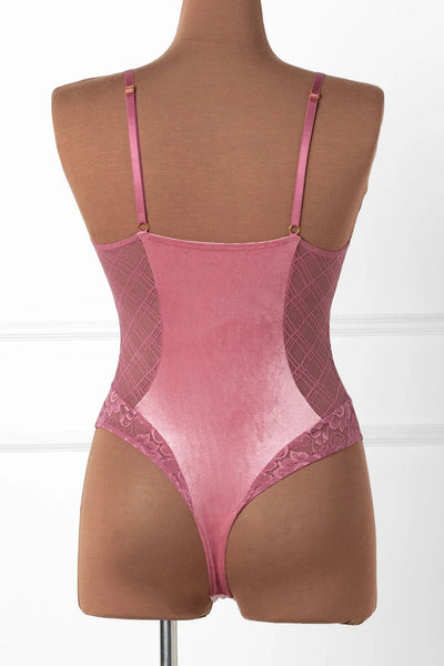 Lace & Velvet Crotchless Teddy - Sugarplum Pink
