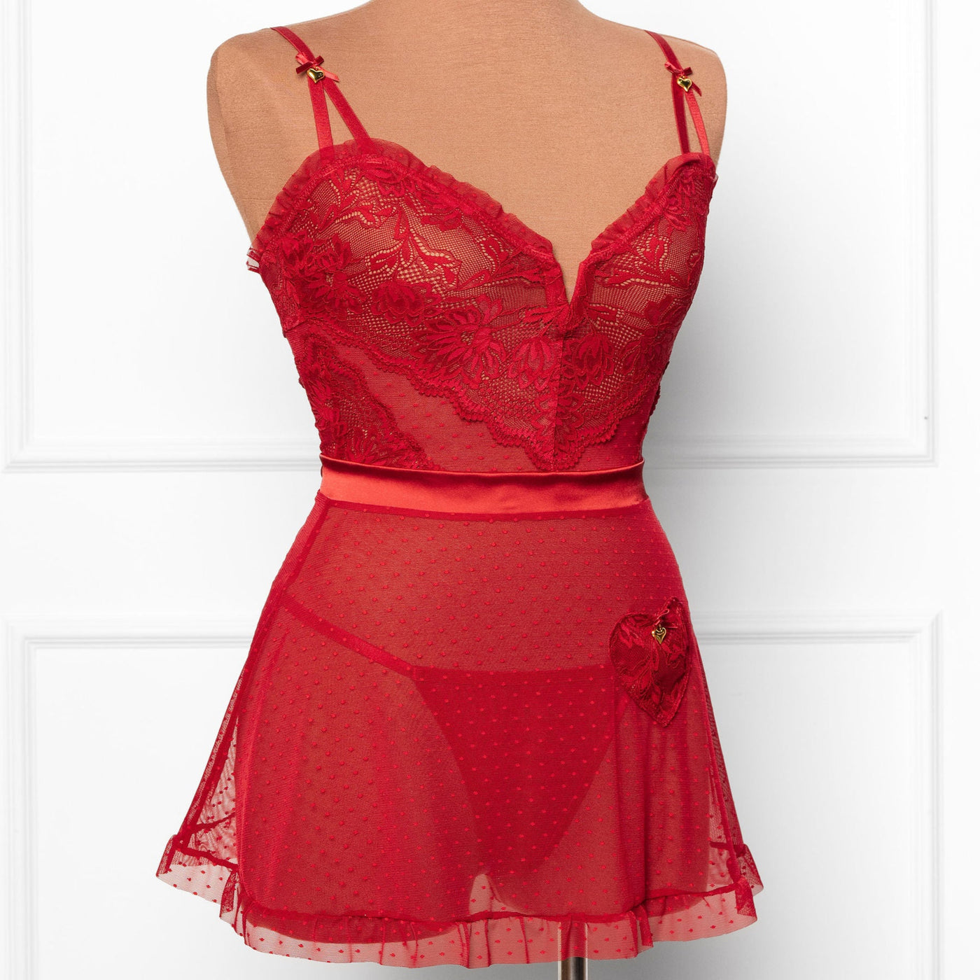 Lacy Ruffle Drop Waist Babydoll - Red