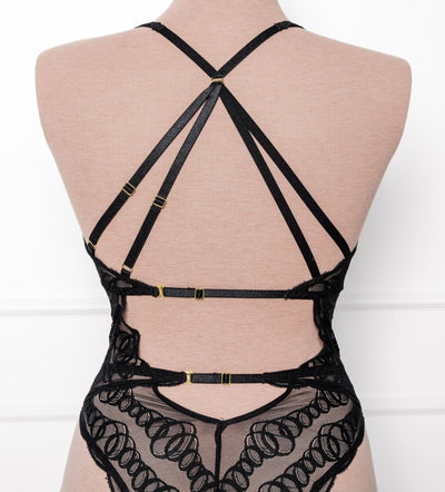 Plunge Neck Strappy Back Teddy - Black - Mentionables