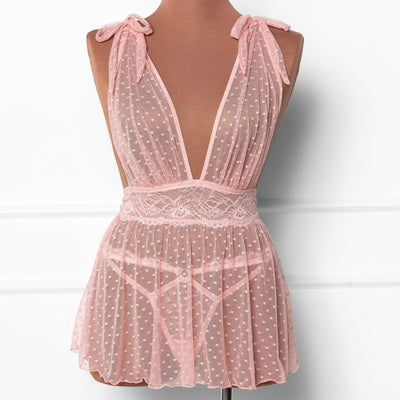 Polka Dot Mesh Babydoll - Blush - Mentionables