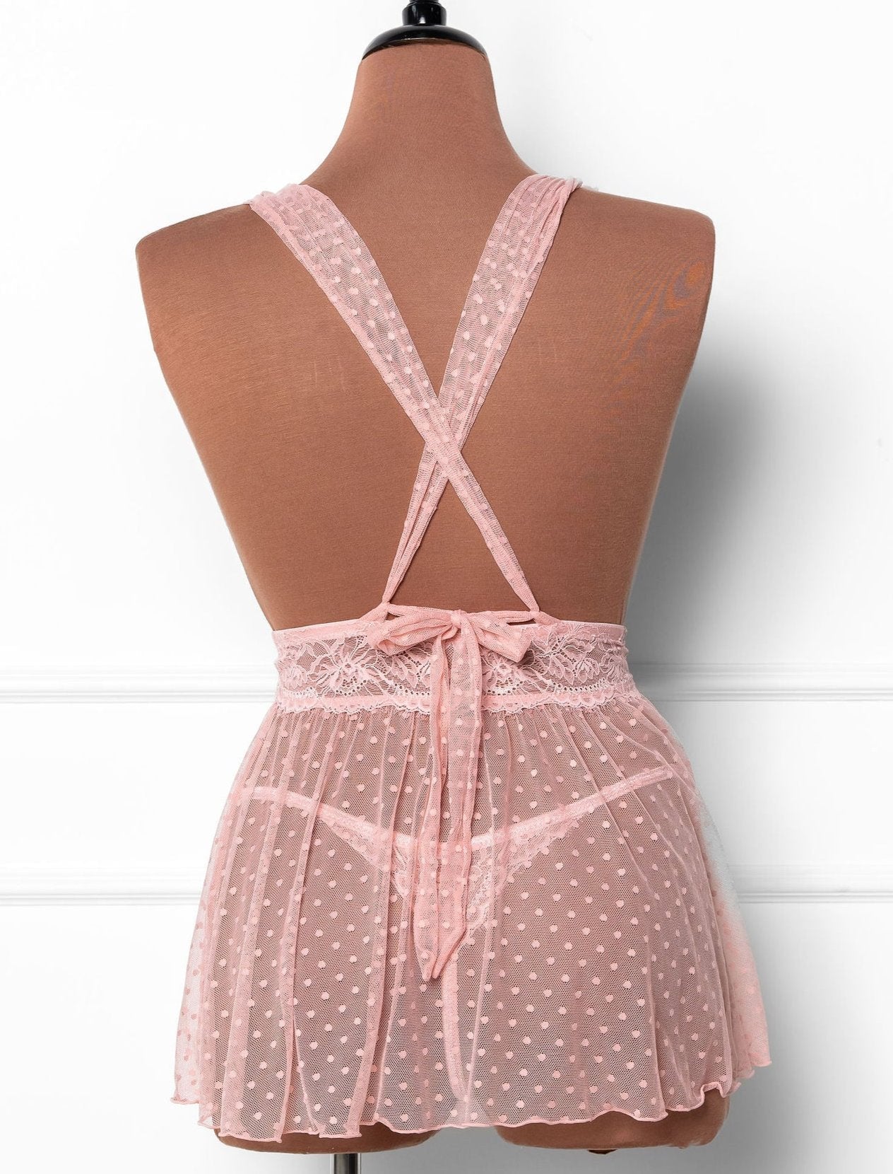 Polka Dot Mesh Babydoll - Blush - Mentionables