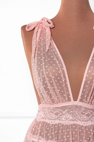 Polka Dot Mesh Babydoll - Blush - Mentionables