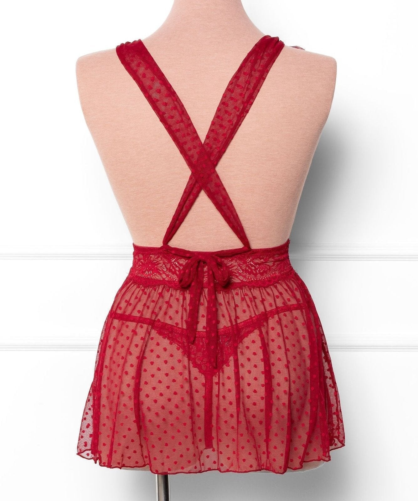 Polka Dot Mesh Babydoll - Red - Mentionables