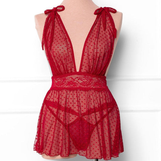 Polka Dot Mesh Babydoll - Red - Mentionables