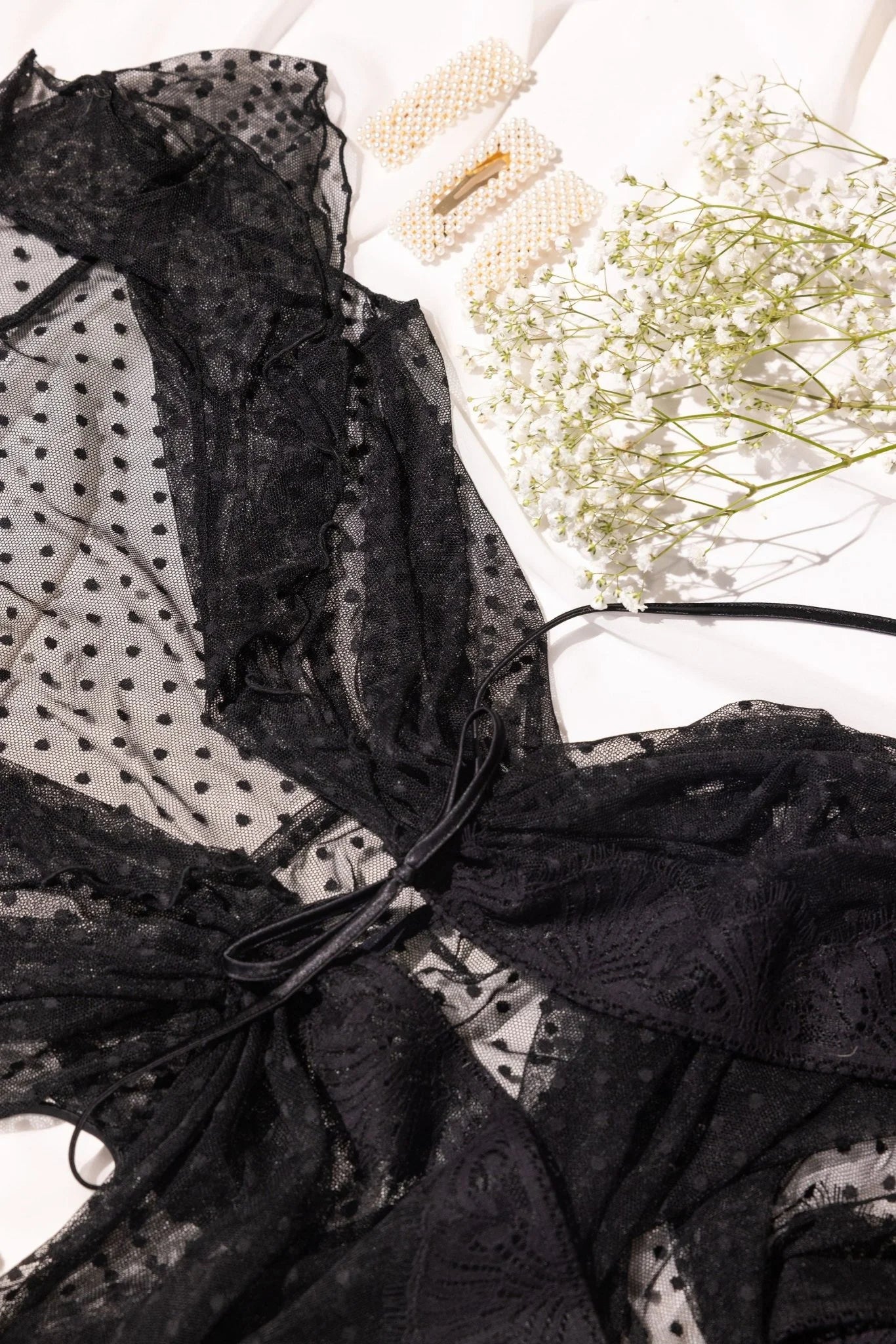 Polka Dot Mesh Robe - Black | Mentionables