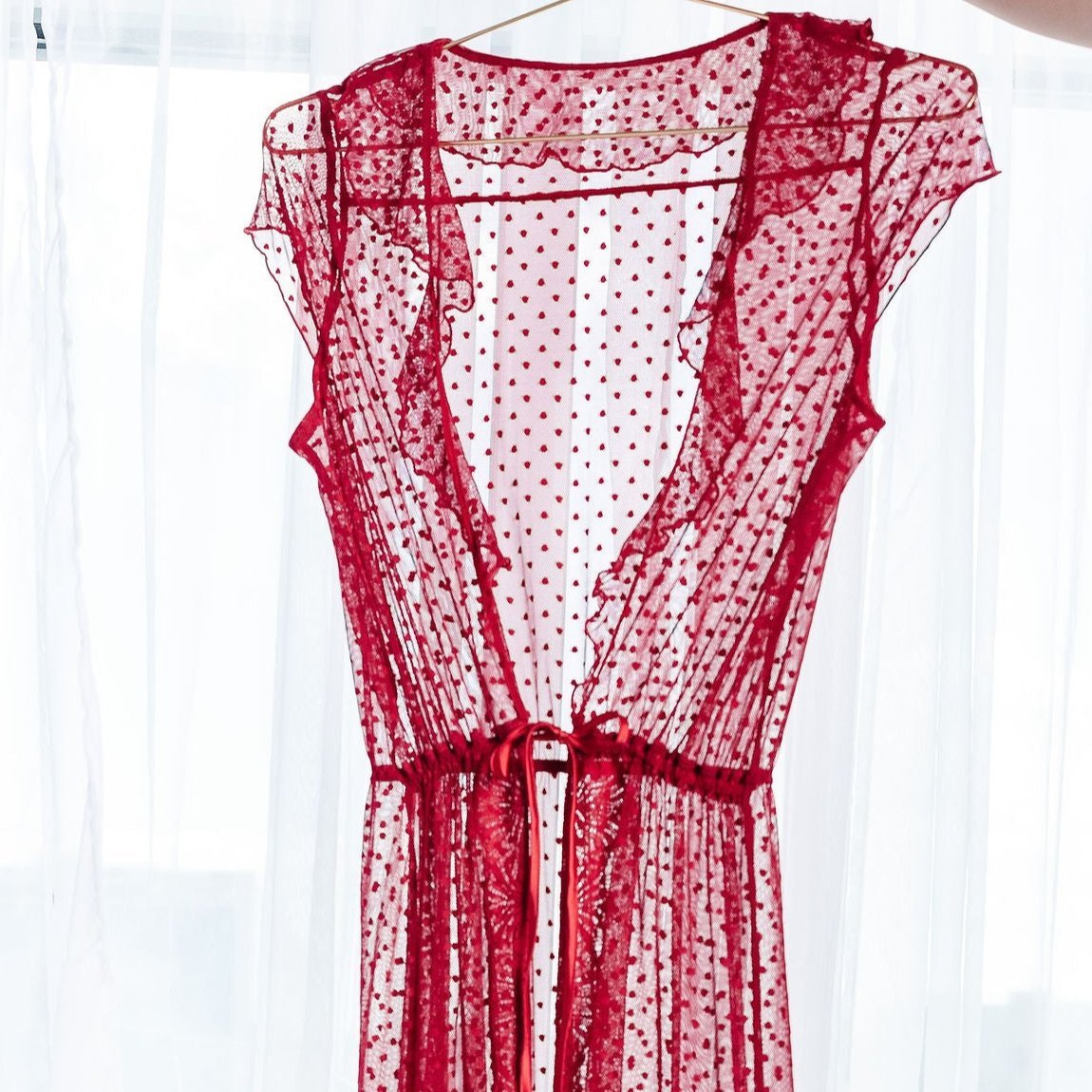 Polka Dot Mesh Robe - Red | Mentionables