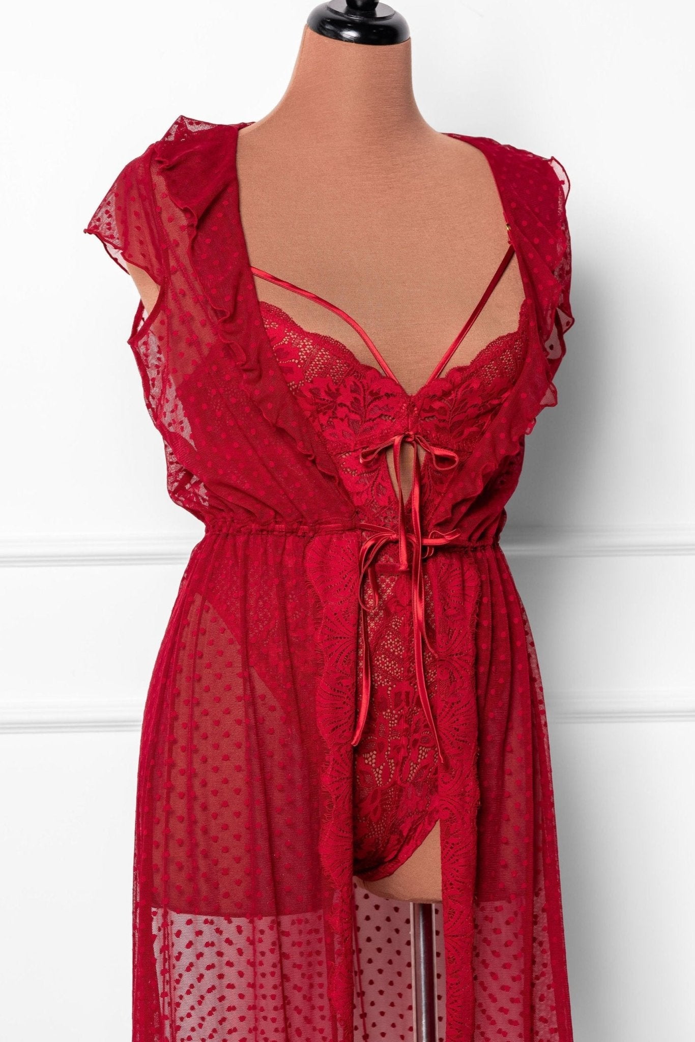 Polka Dot Mesh Robe - Red - Mentionables