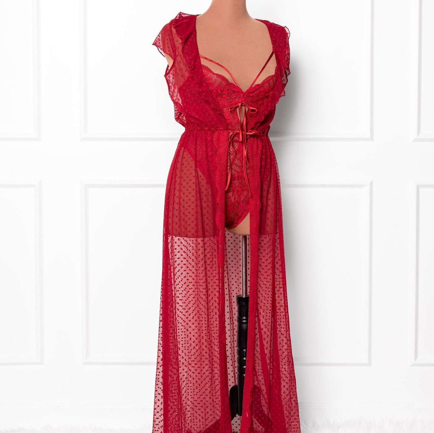 Polka Dot Mesh Robe - Red - Mentionables