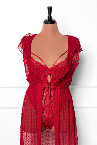 Polka Dot Mesh Robe - Red - Mentionables