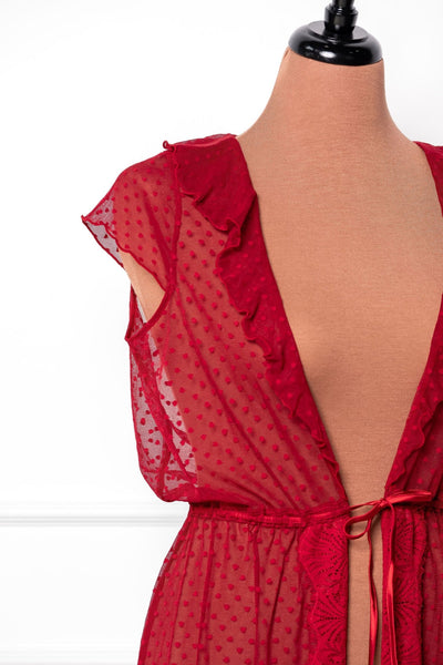 Polka Dot Mesh Robe - Red - Mentionables