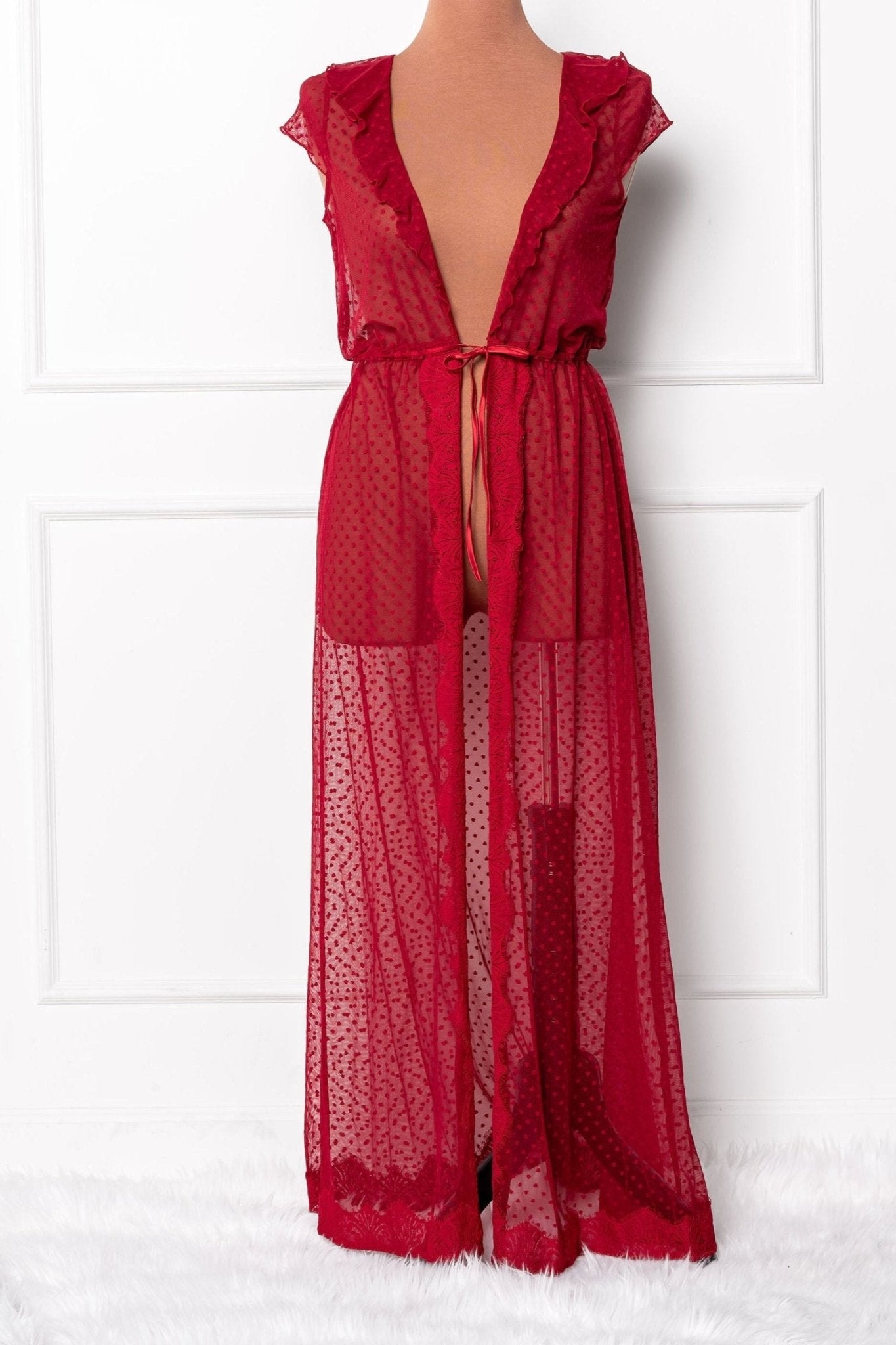 Polka Dot Mesh Robe - Red - Mentionables