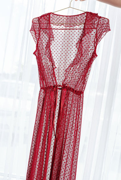 Polka Dot Mesh Robe - Red - Mentionables