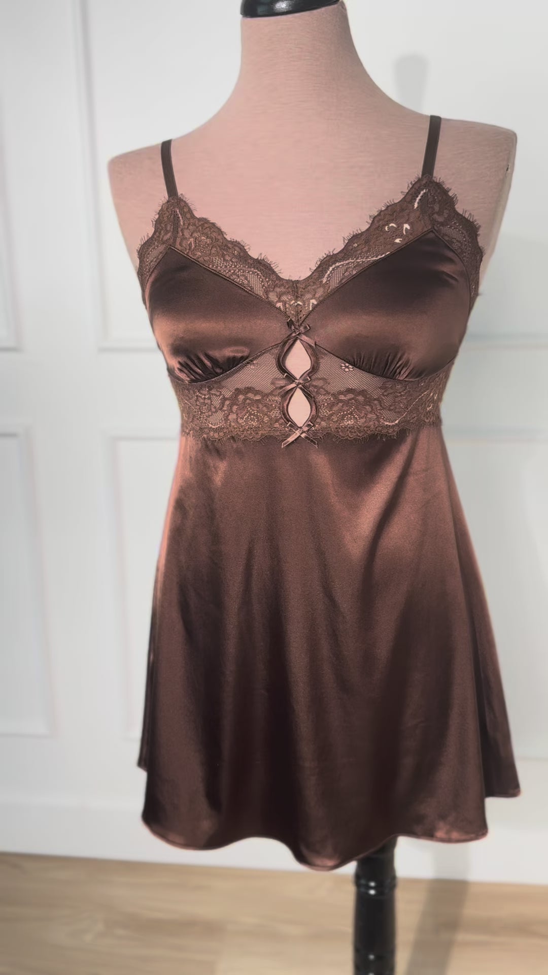 Satin & Eyelash Lace Slip - Chocolate