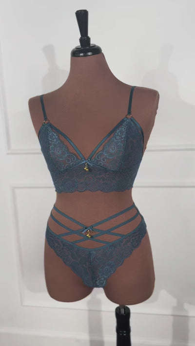 Strappy Crotchless Charm Panty - Retro Blue