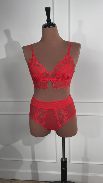 Lace & Mesh High Waist Panty - Poppy Red