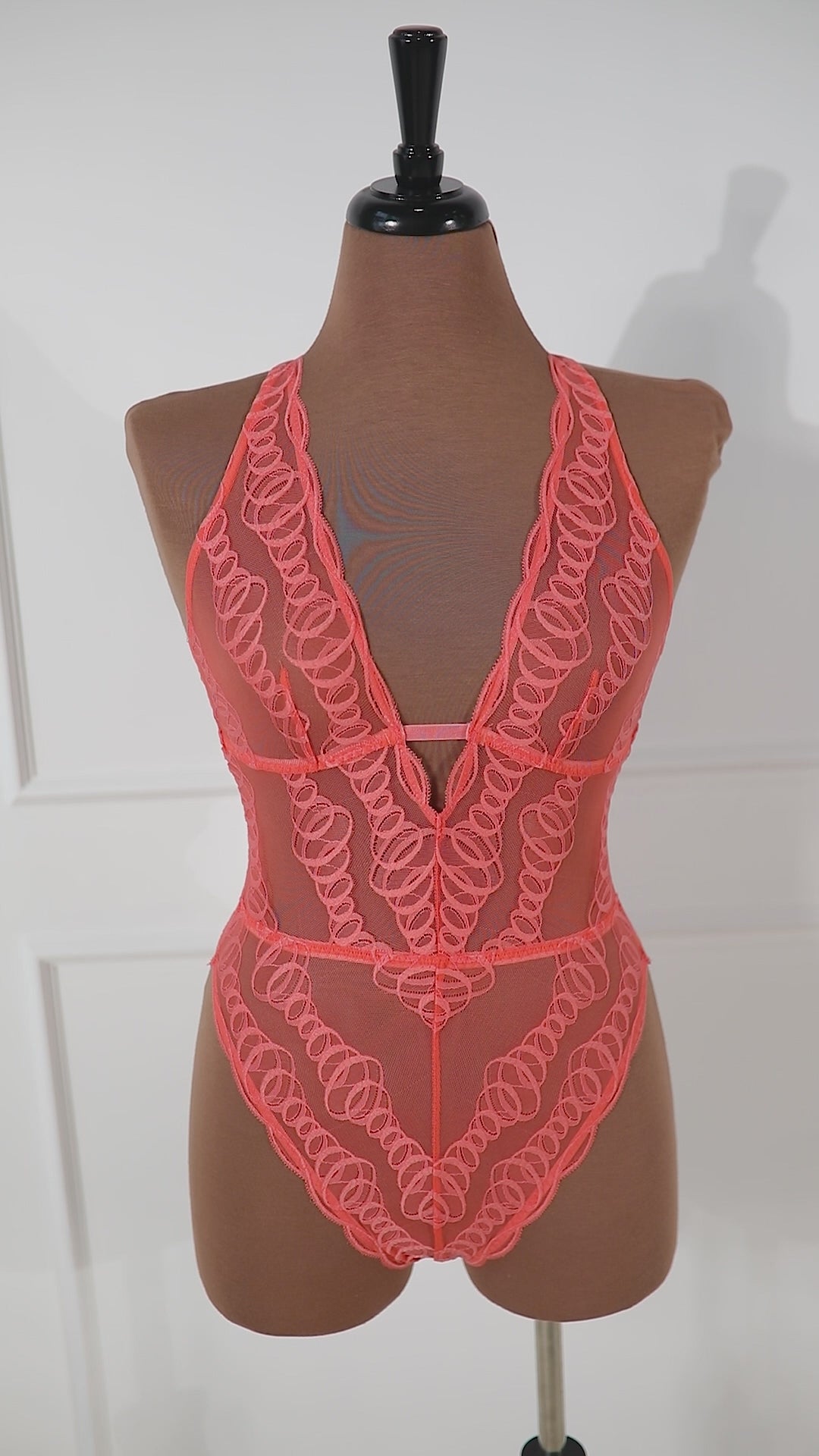 Plunge Neck Strappy Back Teddy - Coral