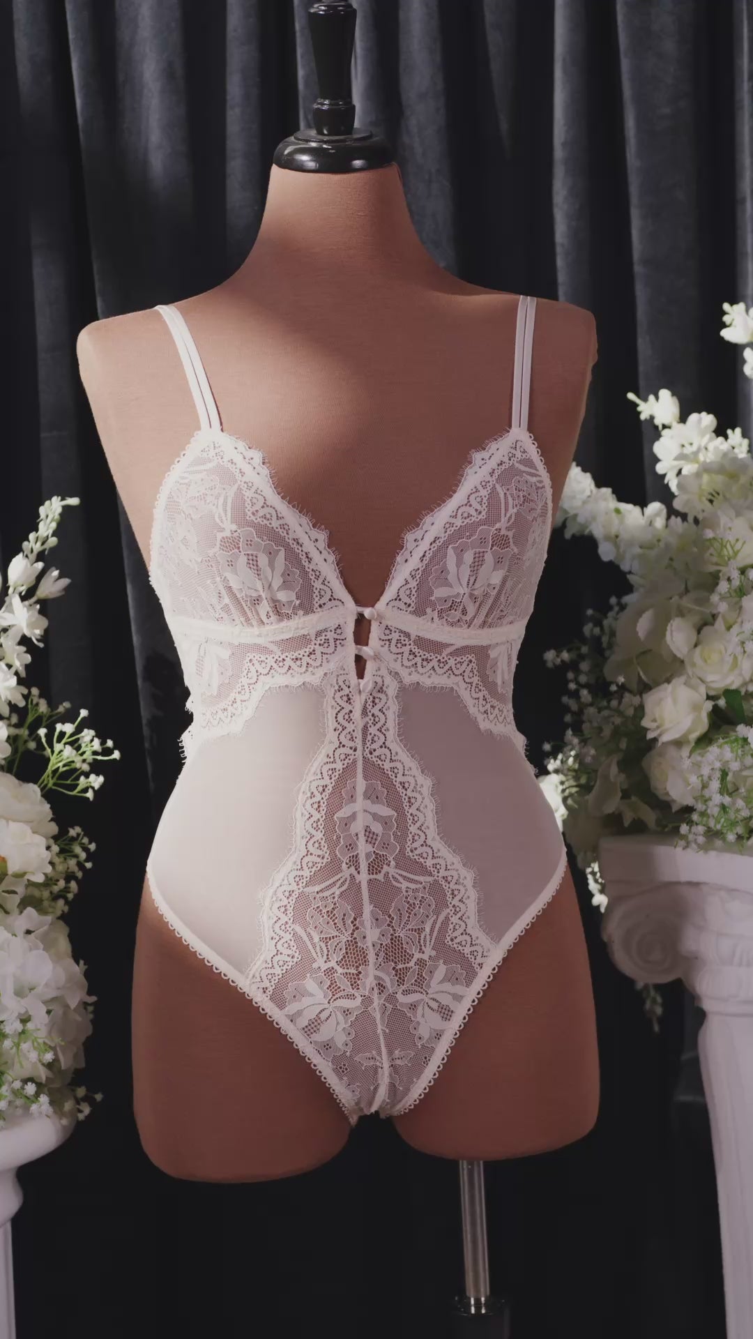 Lace & Mesh Button Teddy - Champagne