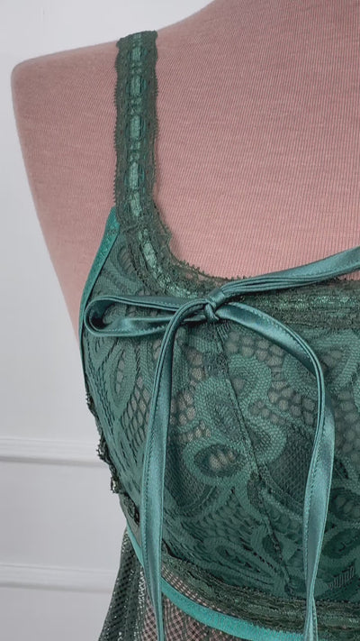 Slotted Lace Scoop Neck Babydoll - Emerald