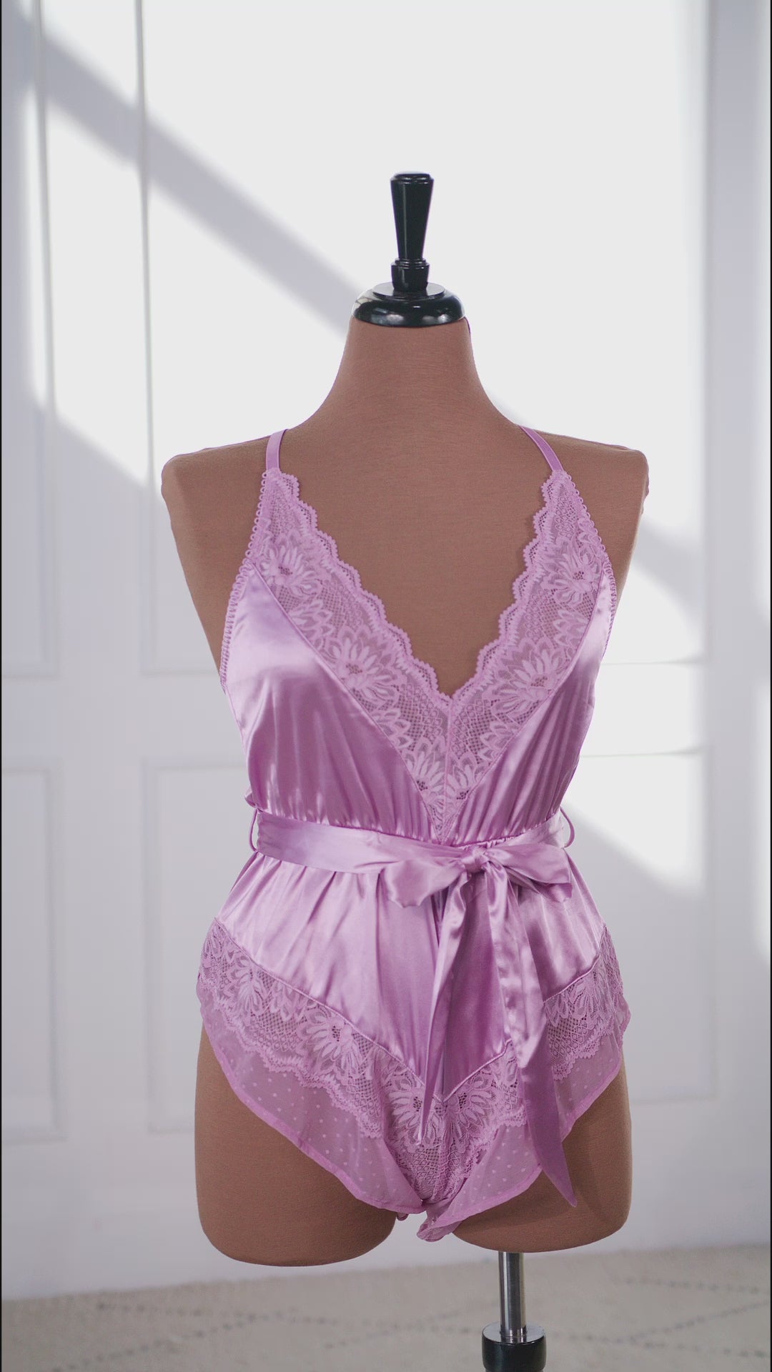 Lacy Satin Bow Romper - Lilac