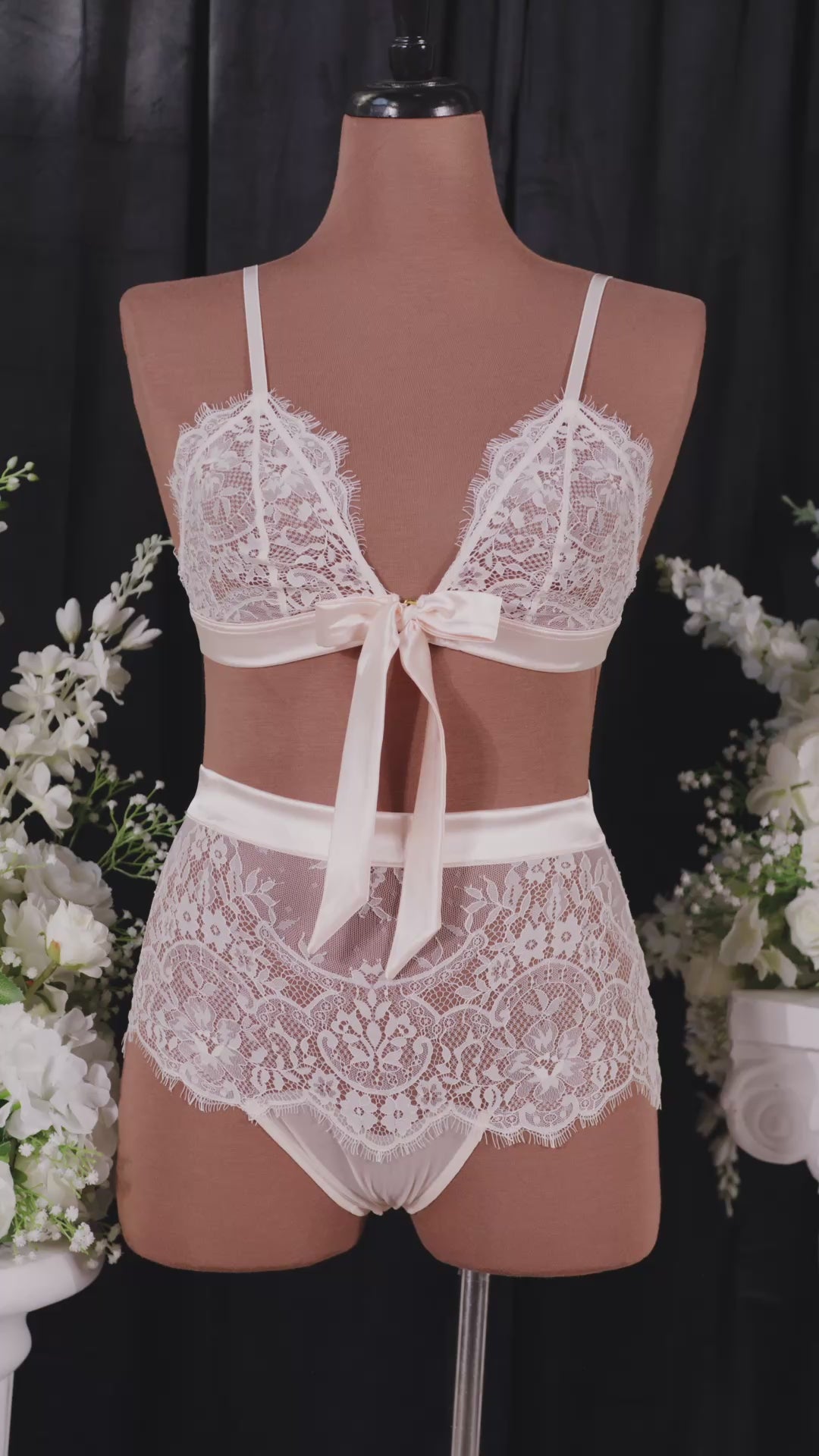 Eyelash Lace Bow Bralette - Champagne