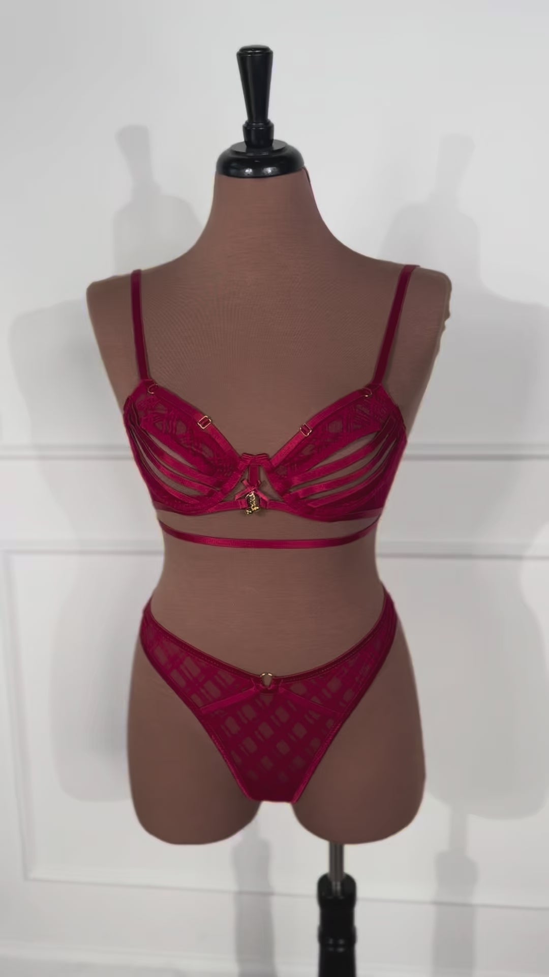 Midrise Mesh Charm Thong - Red