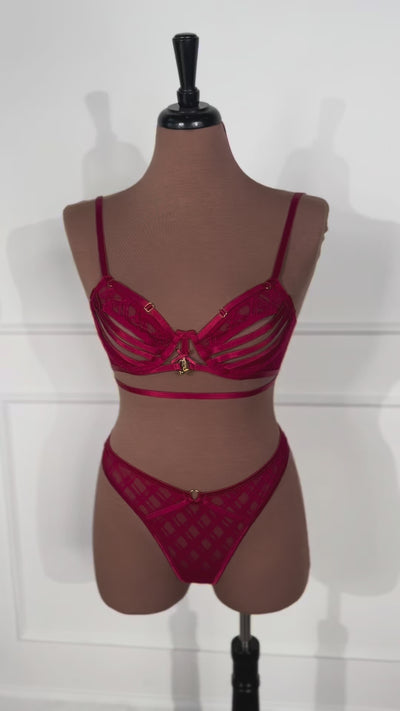 Midrise Mesh Charm Thong - Red