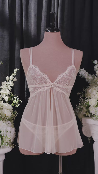 Lace & Mesh Button Babydoll - Champagne