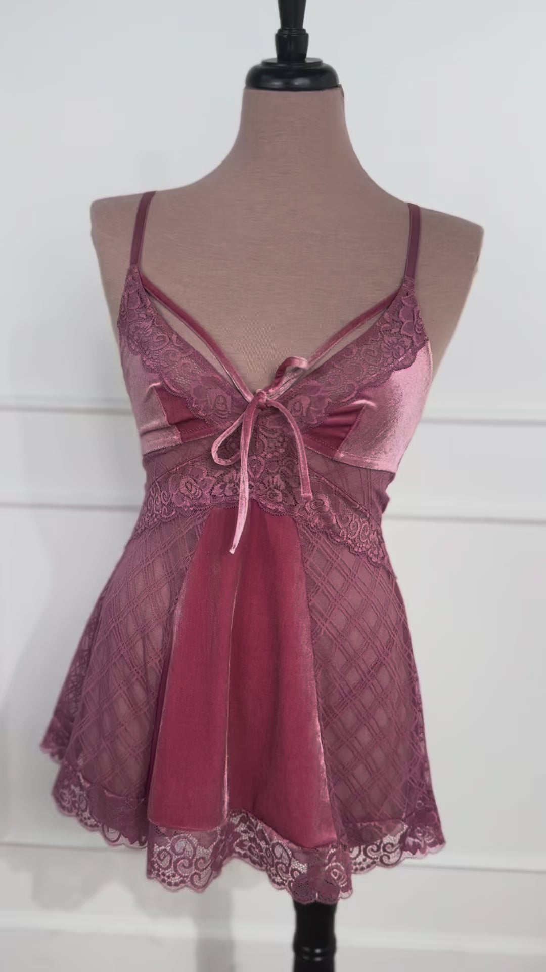 Lace & Velvet Strappy Babydoll - Sugarplum Pink