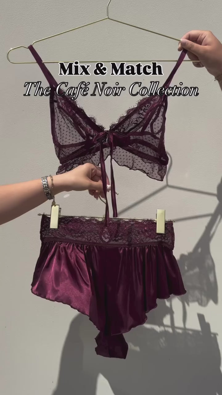 Lace & Mesh Ruffle Bralette - Cherry Lacquer