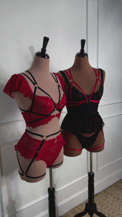 Strappy Heart Harness Bottom - Scarlet Red