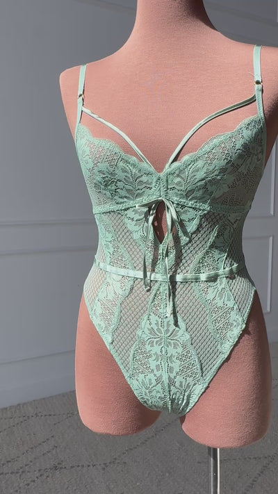 Lace & Velvet Strappy Babydoll - Misty Jade