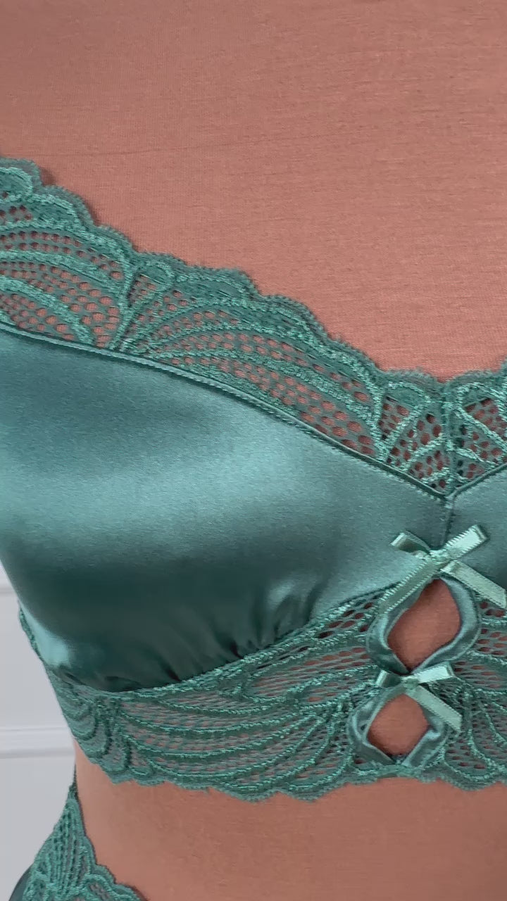 Lacy Satin Keyhole Bralette - Emerald