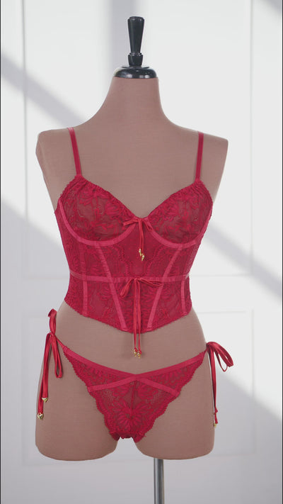 Lace-Up Underwire Corset - Red