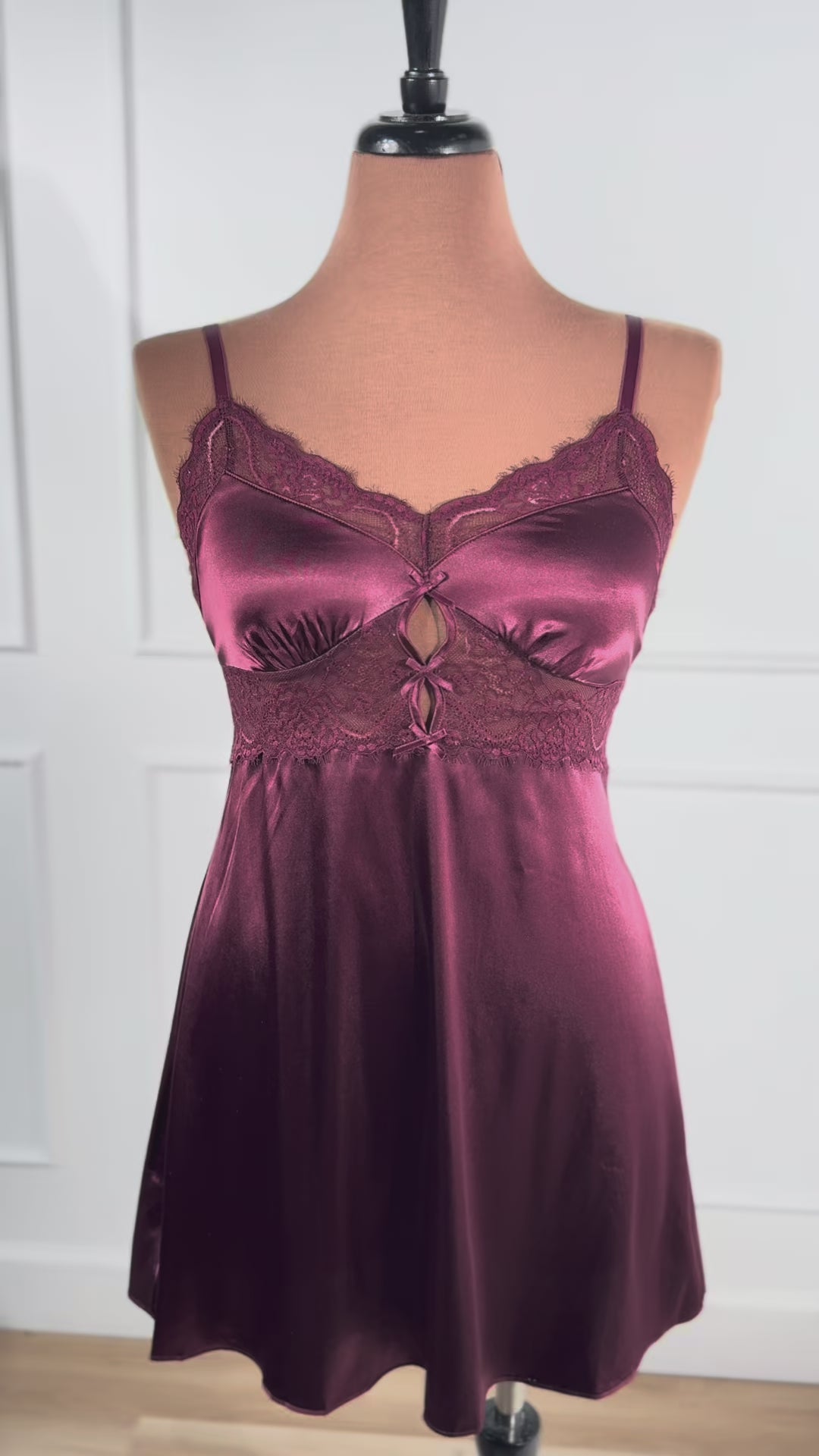 Satin & Eyelash Lace Slip - Cherry Lacquer