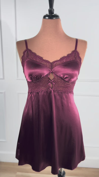 Satin & Eyelash Lace Slip - Cherry Lacquer